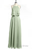 Sage Green Chiffon Halter Ruffle A-Line Long Bridesmaid Dresses