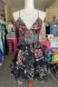 Black Floral Sequined A-line Straps Tulle Homecoming Dress