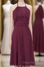 Burgundy Halter Backless Ruffled A-Line Short Dresses