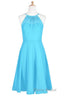Pool Blue Chiffon Halter Short Bridesmaid Dresses