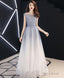 Blue Round Neck Tulle Long Prom Dress, Blue Tulle Evening Dress