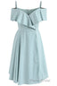 Mint Cold-Shoulder Ruffled A-Line Short Dresses