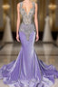 Lilac Mermaid Formal Prom Dress with Scoop Neckline Sleeveless and Crystal Beadings