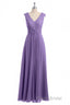 Lavender V-Neck Twist-Front A-Line Long Bridesmaid Dresses