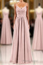 Dusty Pink Spaghetti Straps Banded Waist Long Bridesmaid Dresses