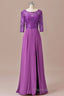 Purple Lace Round Neck Keyhole Back Long Mother of the Bride Dresses