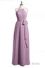 Dusty Purple Halter Keyhole Back Long Bridesmaid Dresses