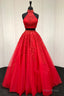 Elegant High Neck Two Piece Red Long Prom Dress