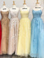 Princess Straps Long Formal Prom Dresses with Lace Appliques