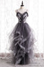 Spaghetti Straps Dark Grey Tiered Long Formal Dress