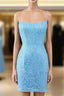 Sparkly Blue Beaded Lace Up Tight Short Homecoming Dresses