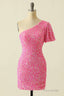 Pink Sequin One-Sleeve Bodycon Homecoming Dress