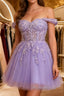 A-Line Off The Shoulder Short Tulle Dresses With Appliques