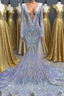 Hot Sparkle Sequin V neck Long sleeves Mermaid Formal Prom Dresses