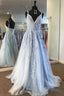 Light Blue Lace Tulle Long Prom Dress, Blue Formal Dress, Ae232