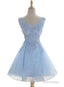 Light Blue Cute V Neckline Lace Short Party Dress, Lace Formal Dress, Lace Party Dresses, B0622