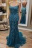 Mermaid Teal Lace Backless Mermaid Dark Teal Lace Long Formal Prom Dresses Long Formal Evening Dresses