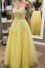 Backless Yellow Lace Formal Formal Prom Dresses