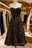 Black A-Line Tea Length Strapless Glitter Sequin Party Dresses