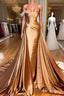 Chic One Shoulder Beaded Mermaid Formal Prom Dresses With Court Train