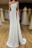 Strapless Creamy White High-split Pleated Long Formal Prom Dresses