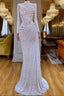 Sparkle White Sequin Long sleeves Pleated Long Formal Prom Dresses
