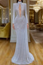 Stunning Long Sleeve High Neck Sequins Formal Prom Dresses Mermaid Long