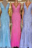 Plunge V Neck Lace Appliques Long Formal Prom Dresses