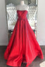 Strapless Red A-line Stunning Long Formal Prom Gown