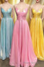 Simple A-line Pleated Spaghetti Straps Long Formal Prom Dresses