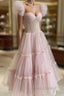Dusty Rose Teried Tulle Tea Length Formal Prom Dresses