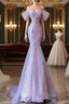 Purple Sweetheart Sequin Beaded Mermaid Long Formal Prom Dresses,Purple Tulle Train Formal Prom Gown