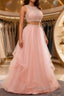 Fairy Blush Pink Two Piece Long Formal Prom Dresses