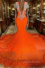 Gorgeous Orange Long Mermaid Tassel V-neck Formal Prom Dress with Sleeves