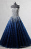 Royal Blue Strapless Sleeveless Beading Sequined Tulle Floor Length Long Prom Dress