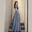 Short-Sleeve Glitter A-Line Evening Gown