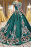 Luxury Green Round Neck Short Sleeves Formal Prom Dresses with Beading