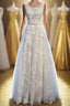 Ivory And Light Blue Long A-line Lace Up Cute Formal Prom Dresses Party Dresses