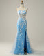 Mermaid Spaghetti Straps Key Hole Back Prom Dress With Split