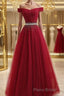 Off Shoulders Red Tulle Floor Length Formal Prom Dresses