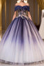 Ombre Ball Gown Formal Prom Dresses Quinceanera Dresses with Delicate Gold Appliques