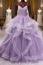 Princess Lavender Sparkly Spaghetti Straps Long Formal Prom Dresses Floor Length Evening Gown