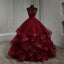 Lace Wined Red Black Quinceanera Dress Spaghetti Straps Ruched Organza Prom Dress