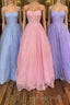 Shiny Tulle Open Back Pink Lilac Blue Long Formal Prom Dresses, Long Pink Lilac Blue Tulle Formal Graduation Evening Dresses