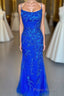 Royal Blue Mermaid Formal Prom Dresses with Appliques