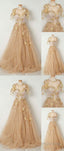 Champagne Tulle Long Prom Dress, Evening Dresses