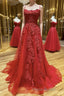 A Line Backless Red Lace Long Formal Prom Dress, Long Red Lace Formal Dress, Red Evening Dress