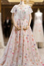 A-Line Ball Gown Pink Print Backless Wedding Dresses