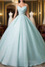 A-Line Beads Blue Long Formal Prom Dresses, Blue Long Formal Dresses