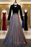 A-Line Black Long Sleeve Velvet Formal Prom Dresses